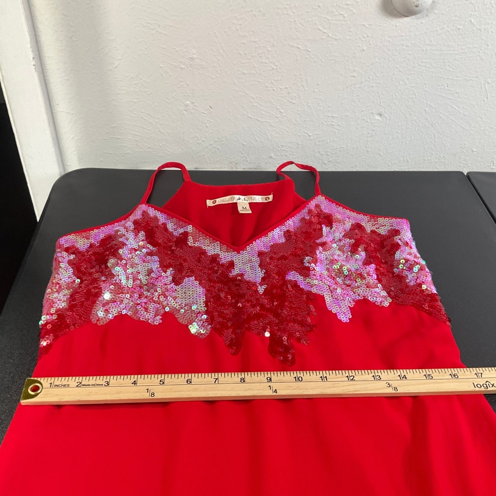 Chelsea & Violet Red Sequin Dress Womens Sz‎ M Spaghetti Strap Party Cocktail - Picture 11 of 13